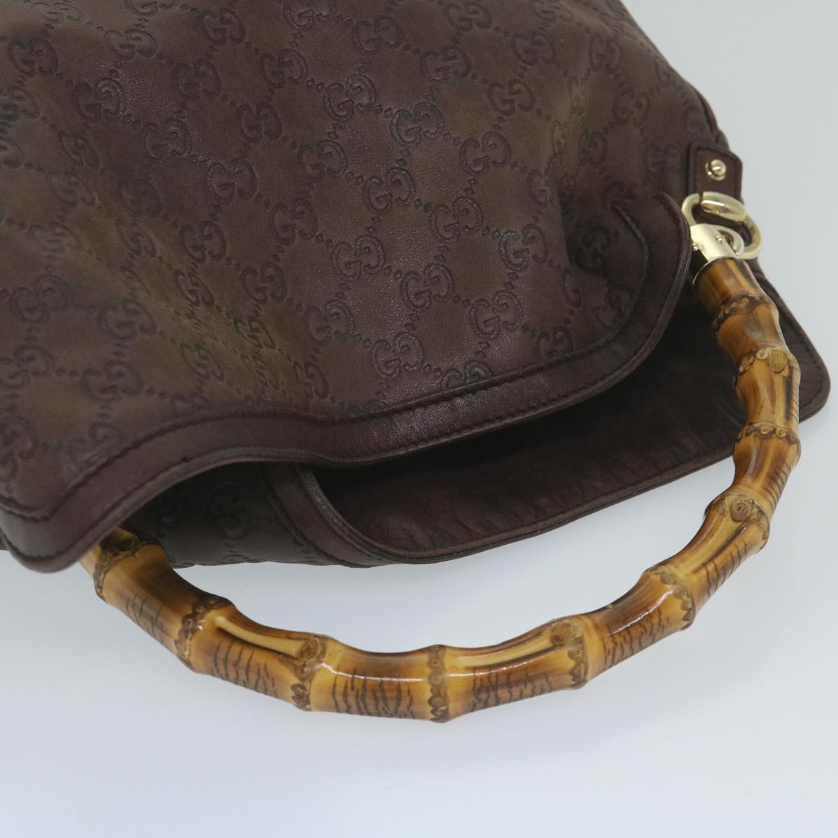 GUCCI GG Canvas Guccissima Bamboo Shoulder Bag Brown 169961 Auth 60691