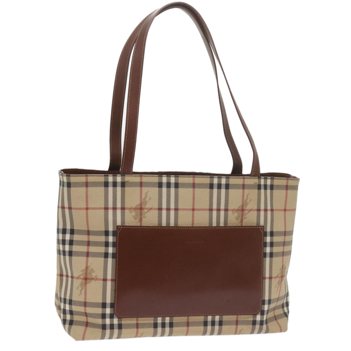 BURBERRY Nova Check Tote Bag PVC Leather Beige Auth 60694