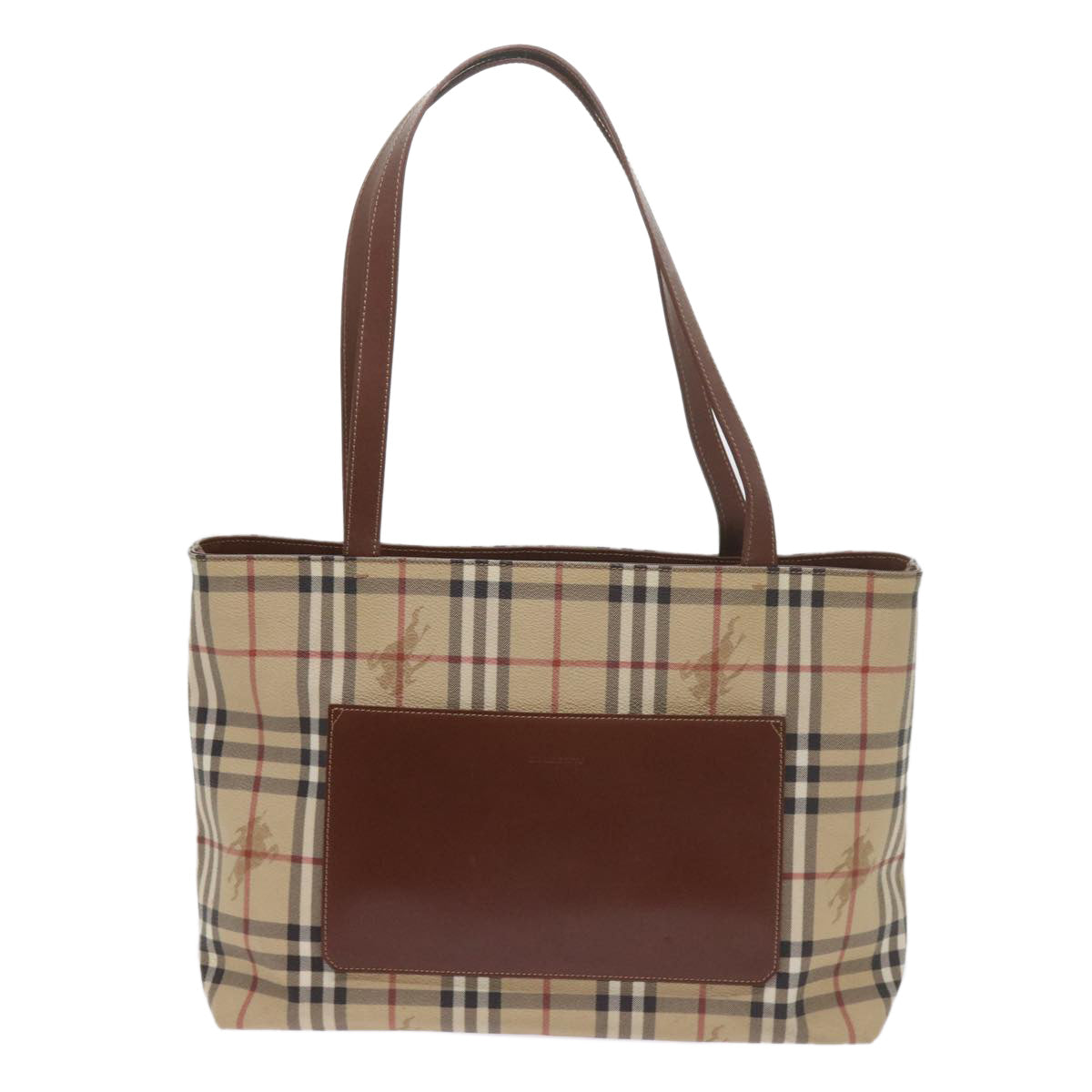 BURBERRY Nova Check Tote Bag PVC Leather Beige Auth 60694