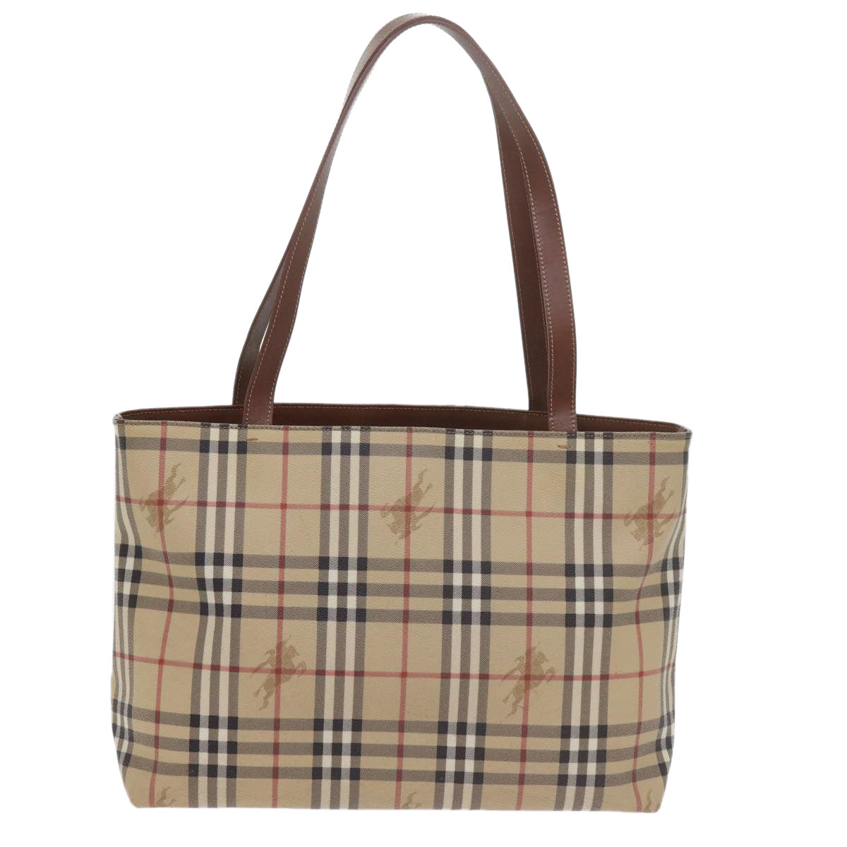 BURBERRY Nova Check Tote Bag PVC Leather Beige Auth 60694 - 0