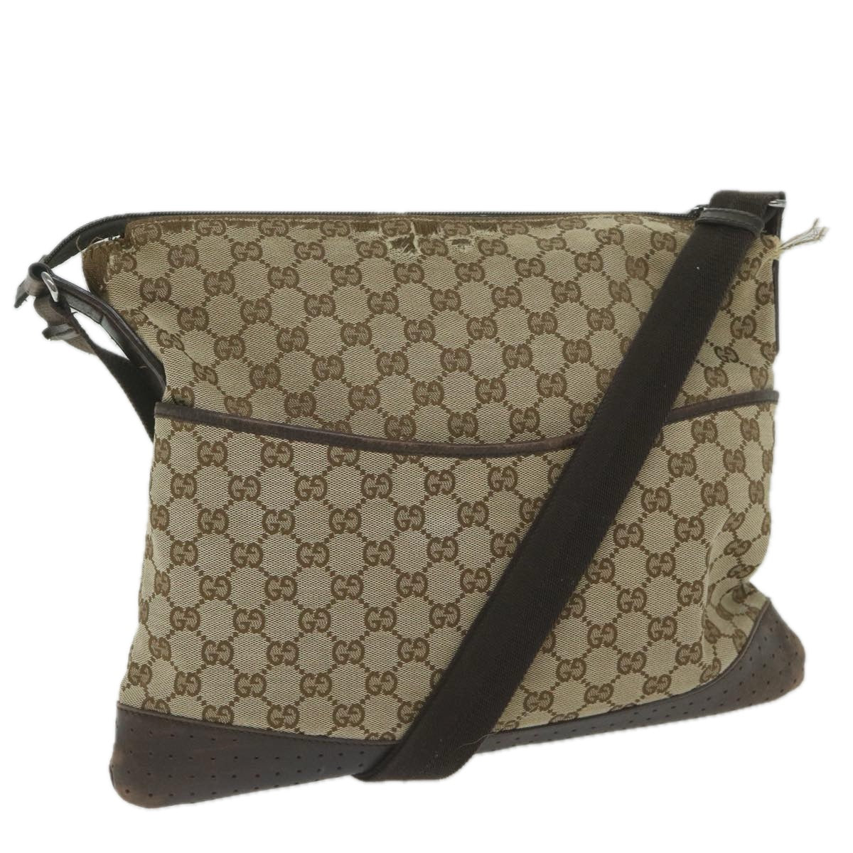 GUCCI GG Canvas Shoulder Bag Beige 145856 Auth 60724