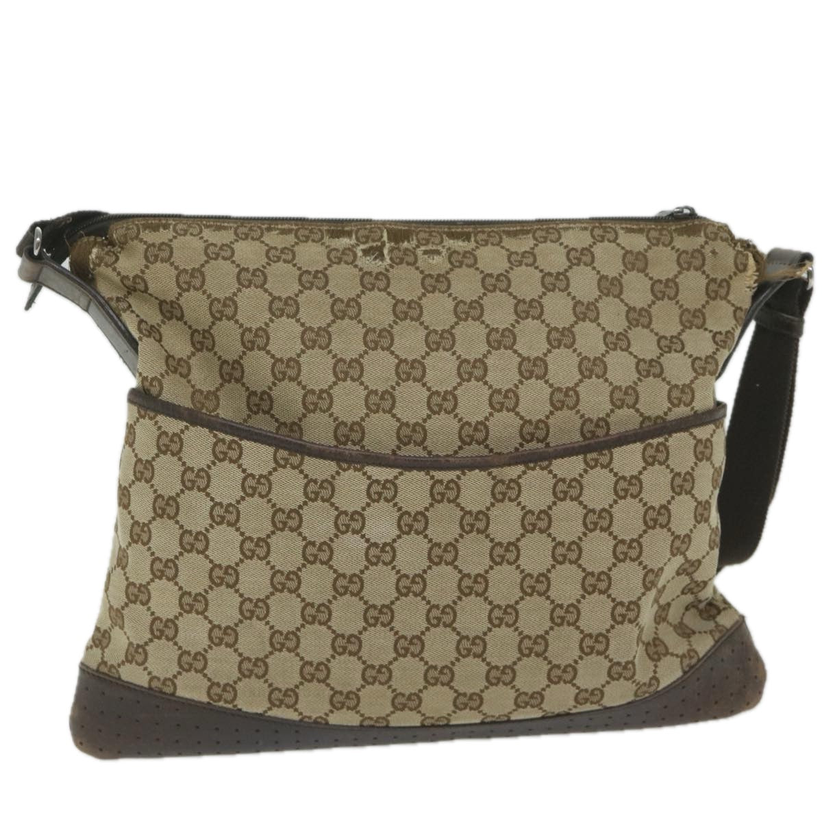 GUCCI GG Canvas Shoulder Bag Beige 145856 Auth 60724