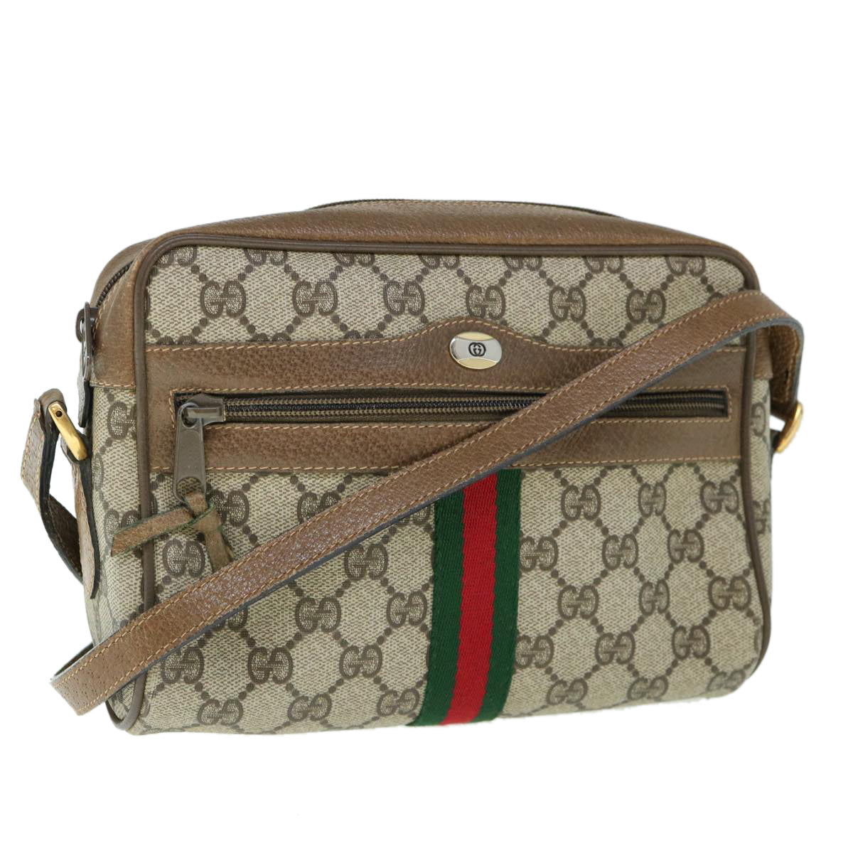 GUCCI GG Supreme Web Sherry Line Shoulder Bag Beige Red 56 02 004 Auth 60741