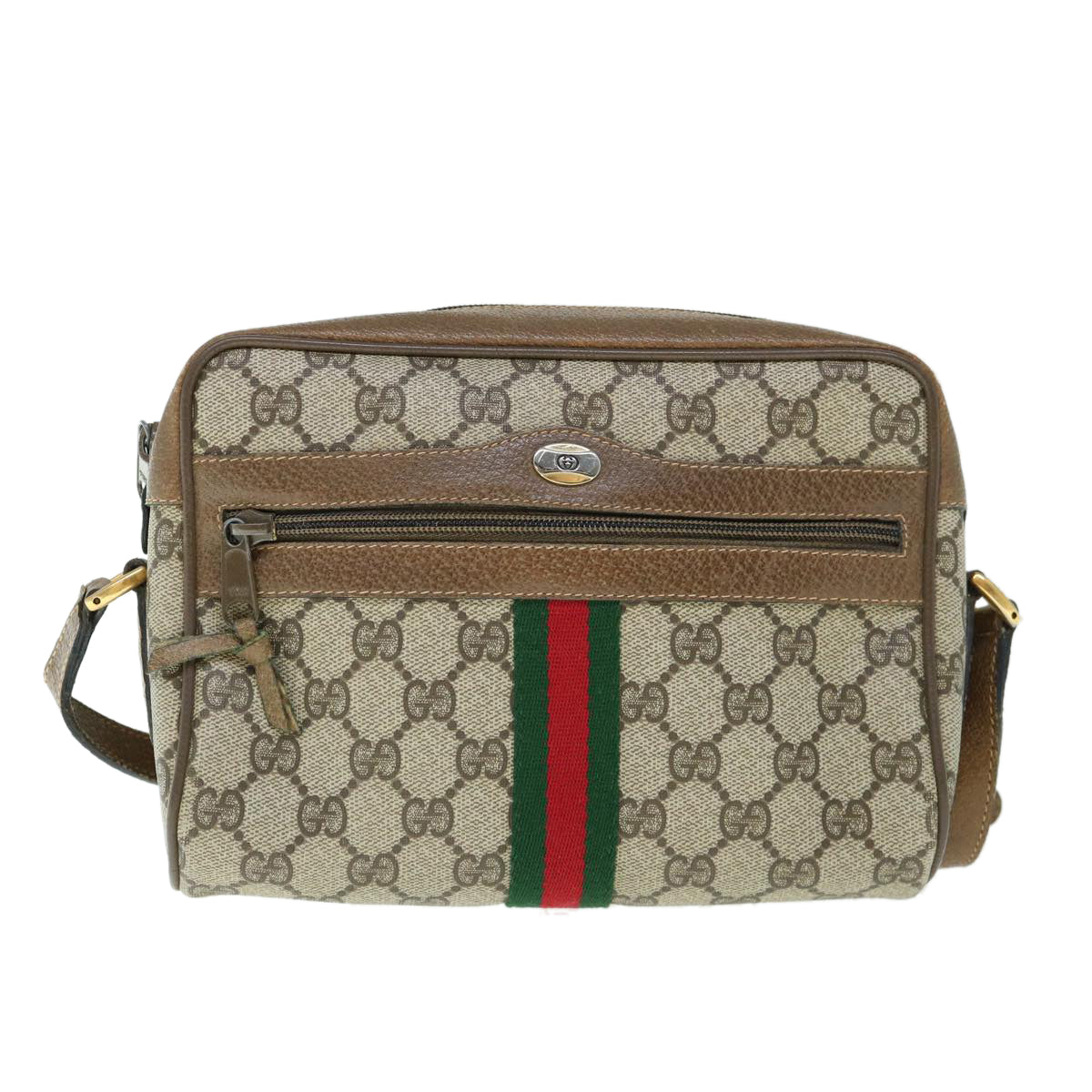 GUCCI GG Supreme Web Sherry Line Shoulder Bag Beige Red 56 02 004 Auth 60741