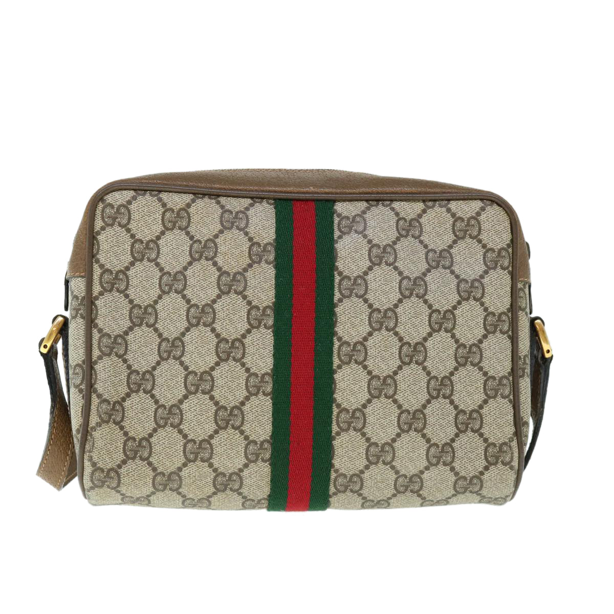 GUCCI GG Supreme Web Sherry Line Shoulder Bag Beige Red 56 02 004 Auth 60741