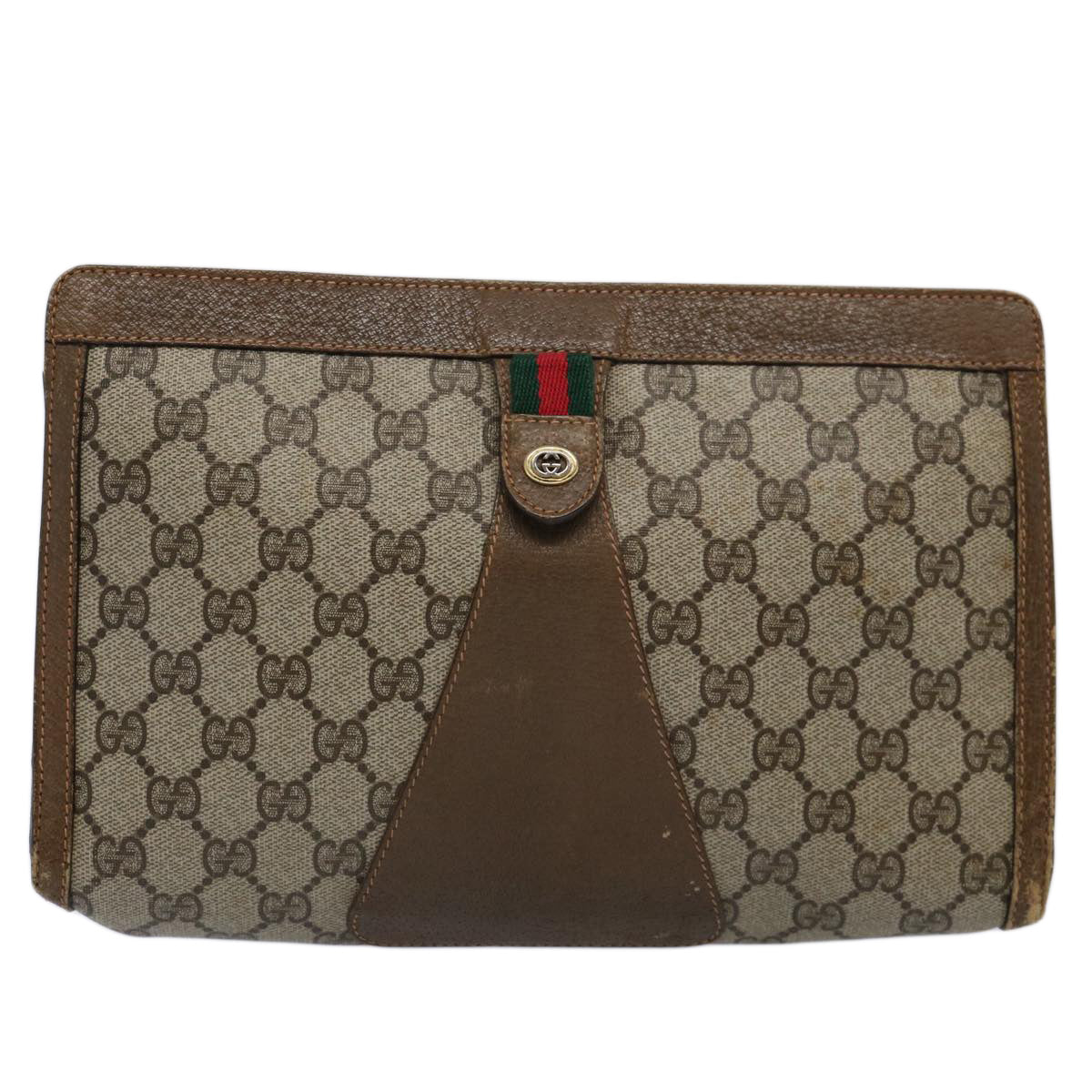 GUCCI GG Supreme Web Sherry Line Clutch Bag Beige Red Green 89 01 033 Auth 60742 - 0