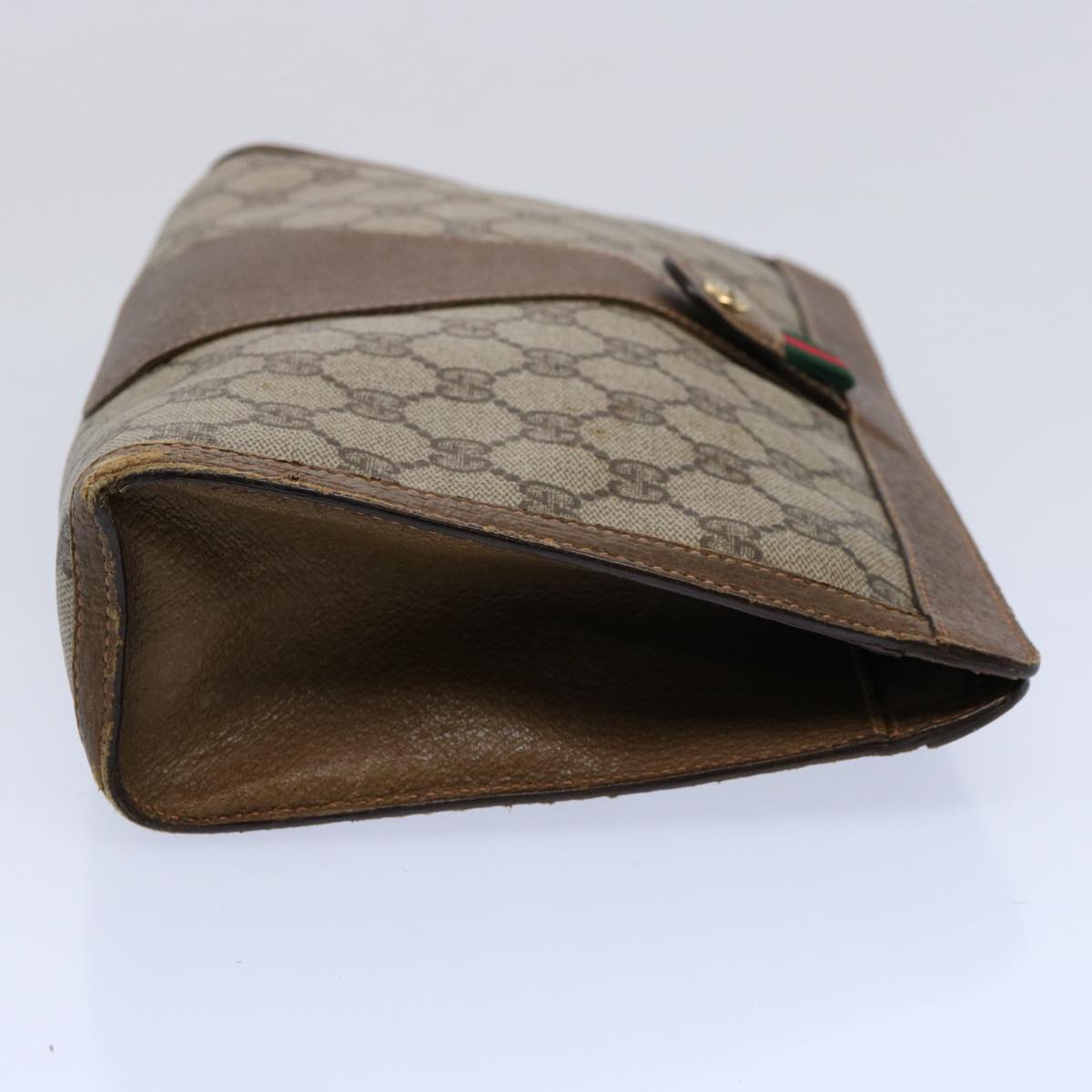 GUCCI GG Supreme Web Sherry Line Clutch Bag Beige Red Green 89 01 033 Auth 60742