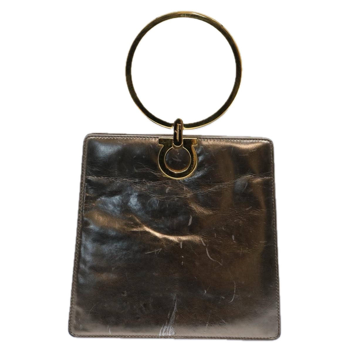 Salvatore Ferragamo Gancini Hand Bag Leather Silver Auth 60744 - 0