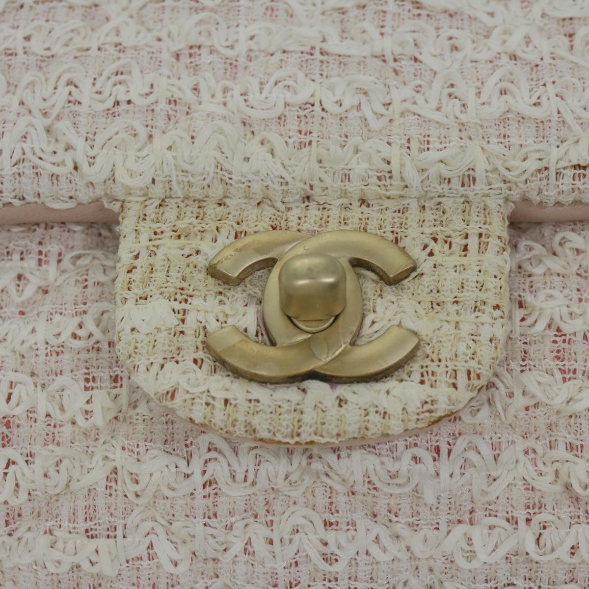 CHANEL Matelasse Chain Shoulder Bag Tweed Pink CC Auth 60753A
