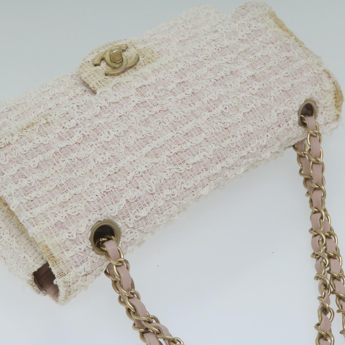 CHANEL Matelasse Chain Shoulder Bag Tweed Pink CC Auth 60753A