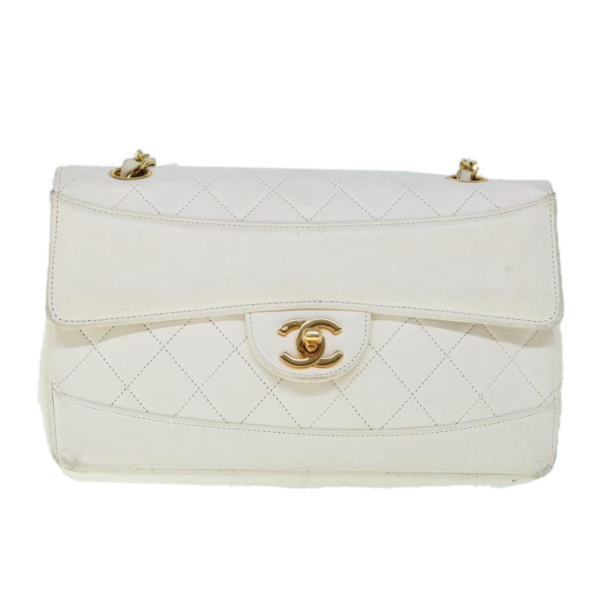 CHANEL Matelasse Chain Shoulder Bag Leather White CC Auth 60754A