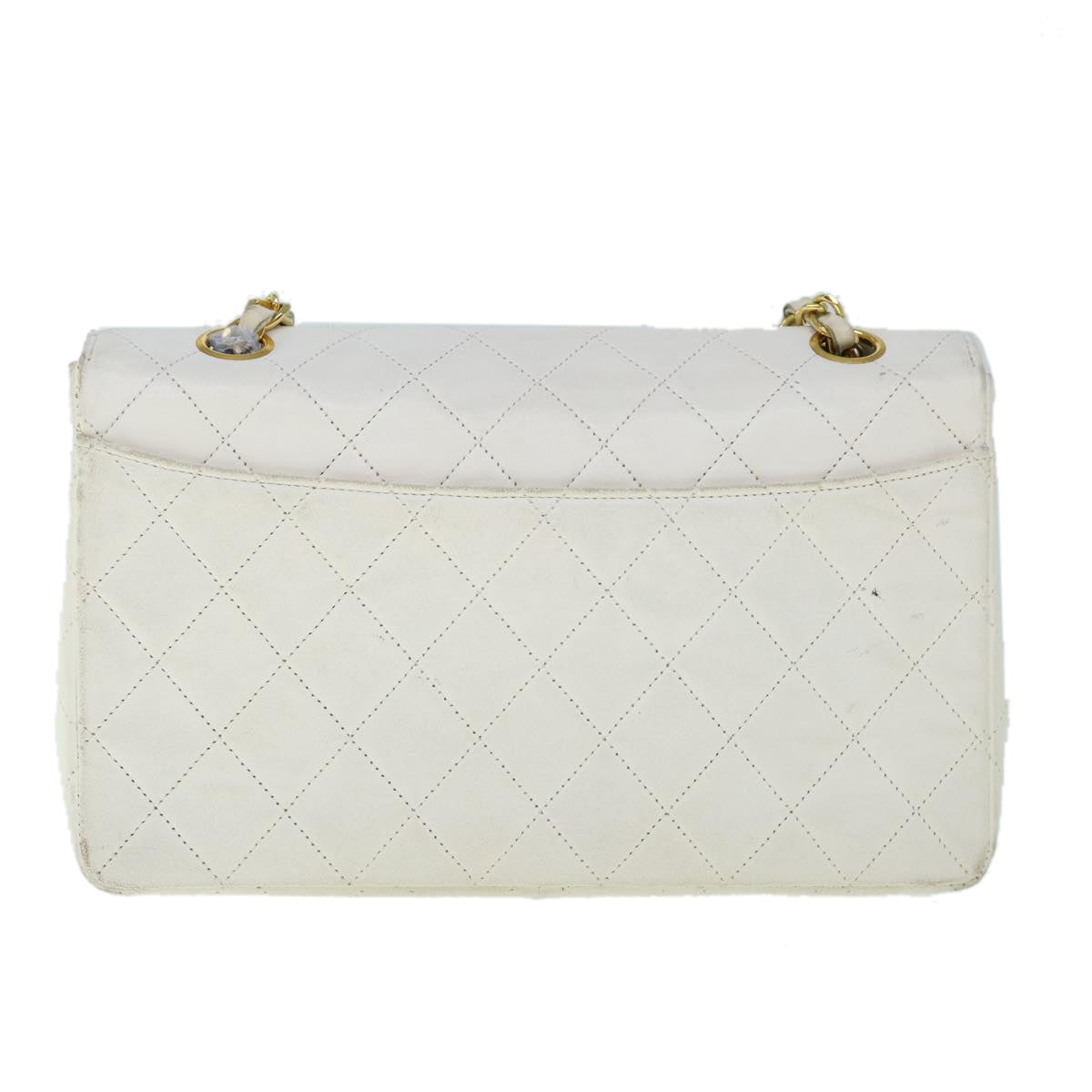 CHANEL Matelasse Chain Shoulder Bag Leather White CC Auth 60754A