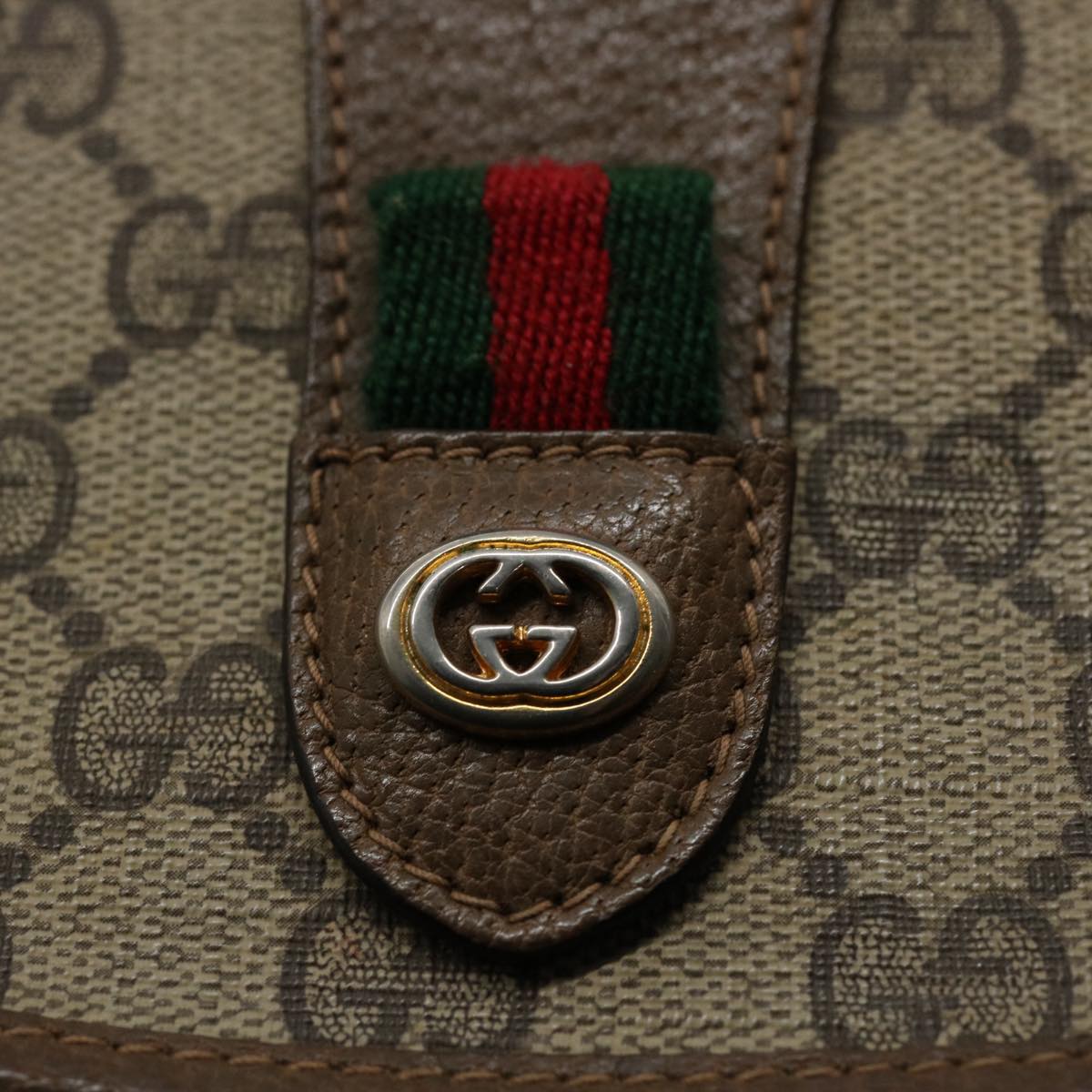 GUCCI GG Supreme Web Sherry Line Clutch Bag Beige Red Green 89 01 030 Auth 60861