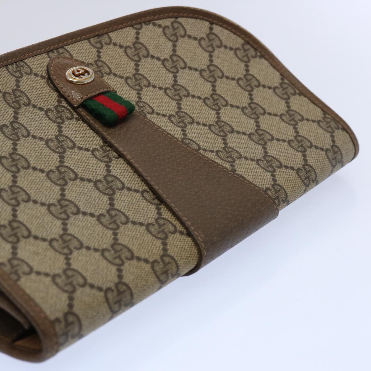 GUCCI GG Supreme Web Sherry Line Clutch Bag Beige Red Green 89 01 030 Auth 60861