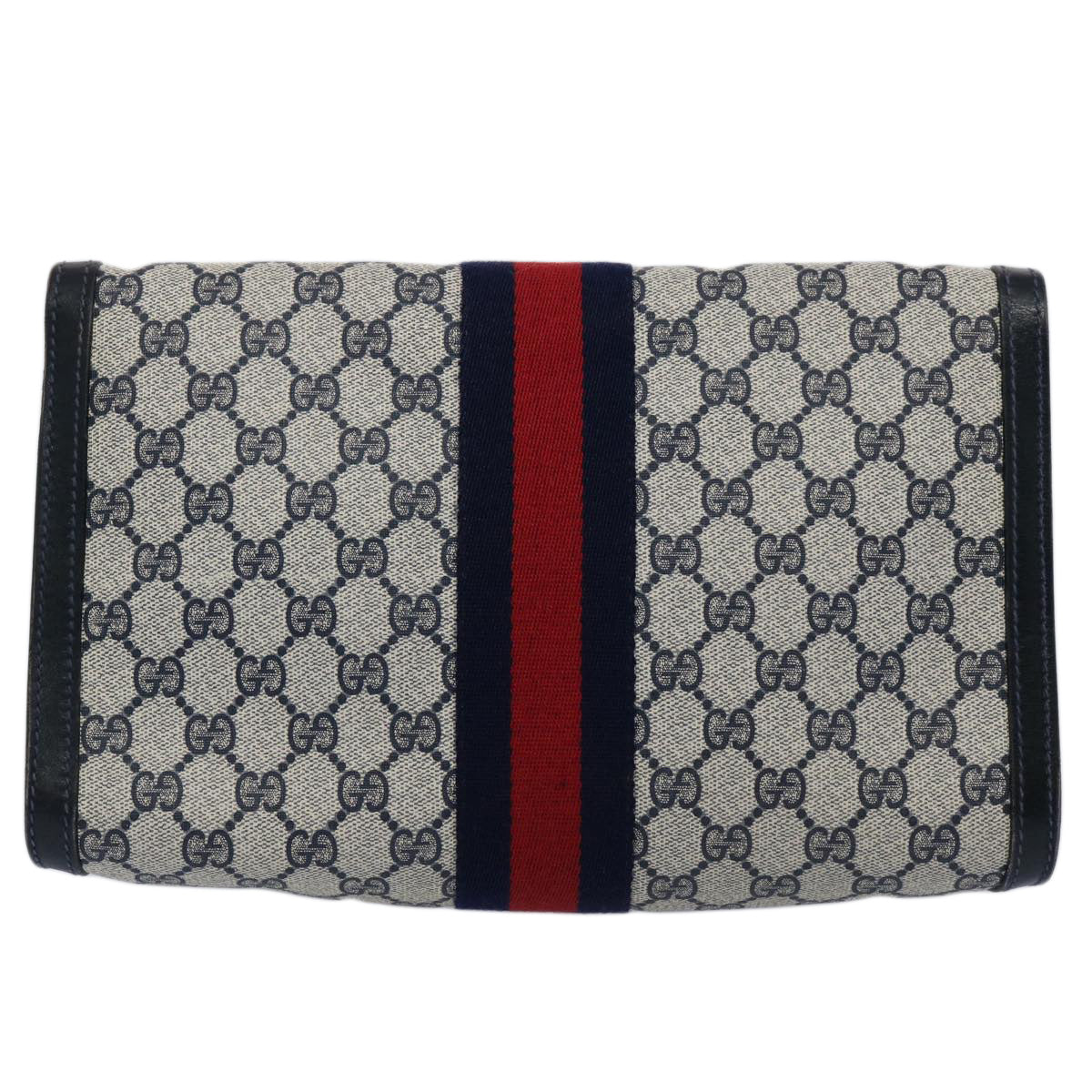 GUCCI GG Supreme Sherry Line Clutch Bag Red Navy 41 014 3087 30 Auth 60875