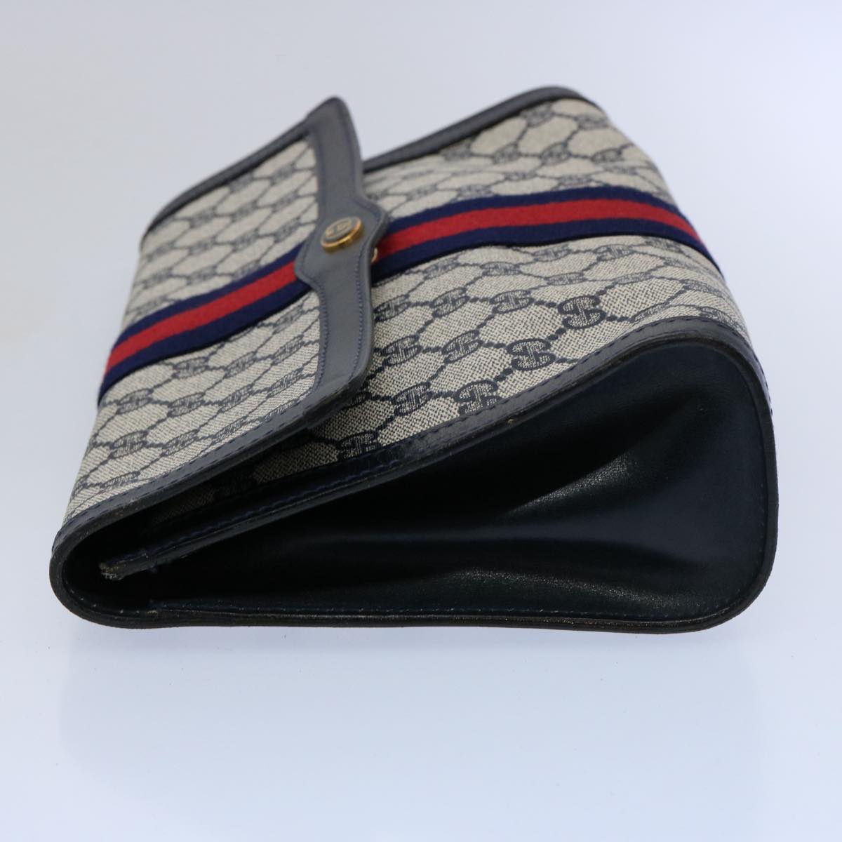 GUCCI GG Supreme Sherry Line Clutch Bag Red Navy 41 014 3087 30 Auth 60875