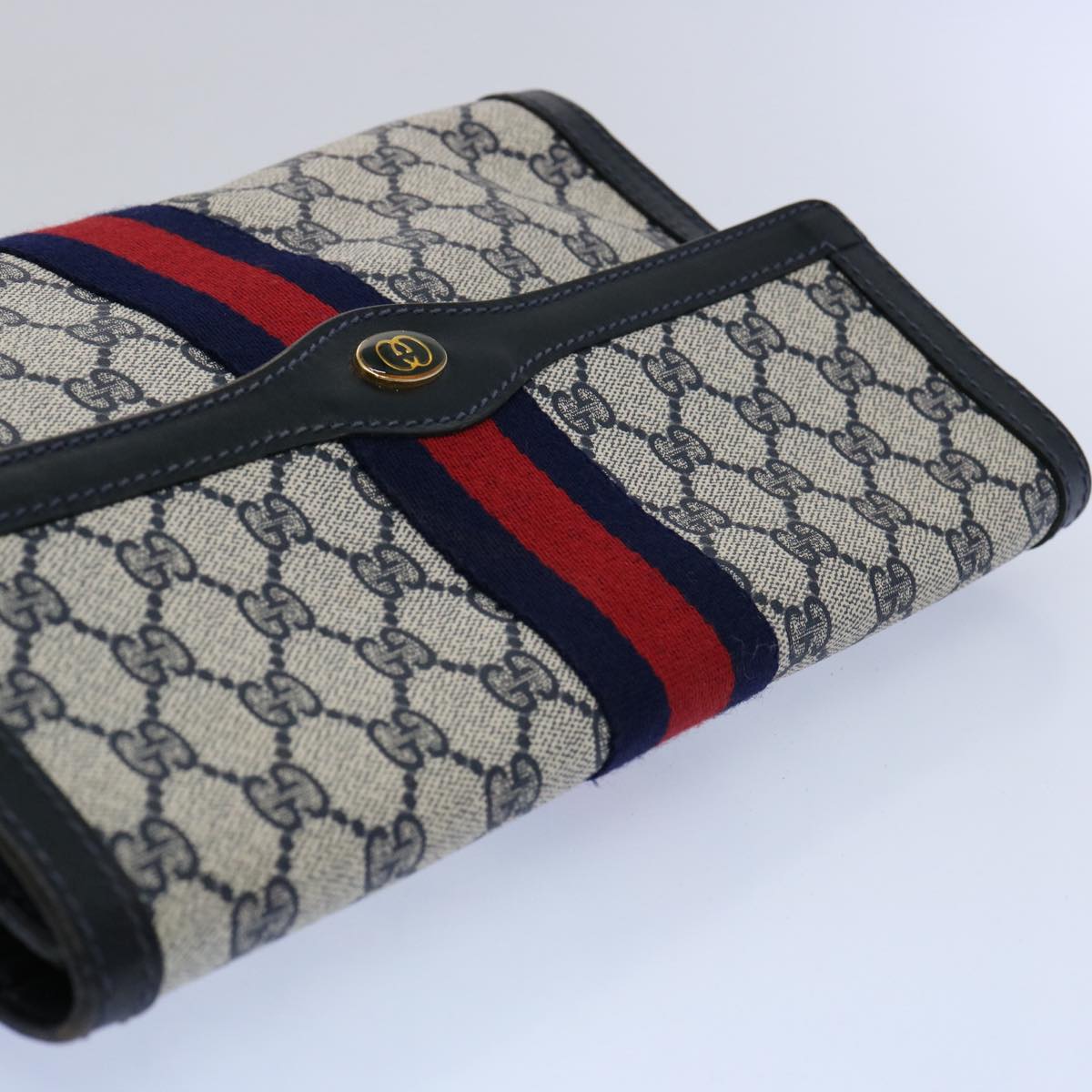 GUCCI GG Supreme Sherry Line Clutch Bag Red Navy 41 014 3087 30 Auth 60875