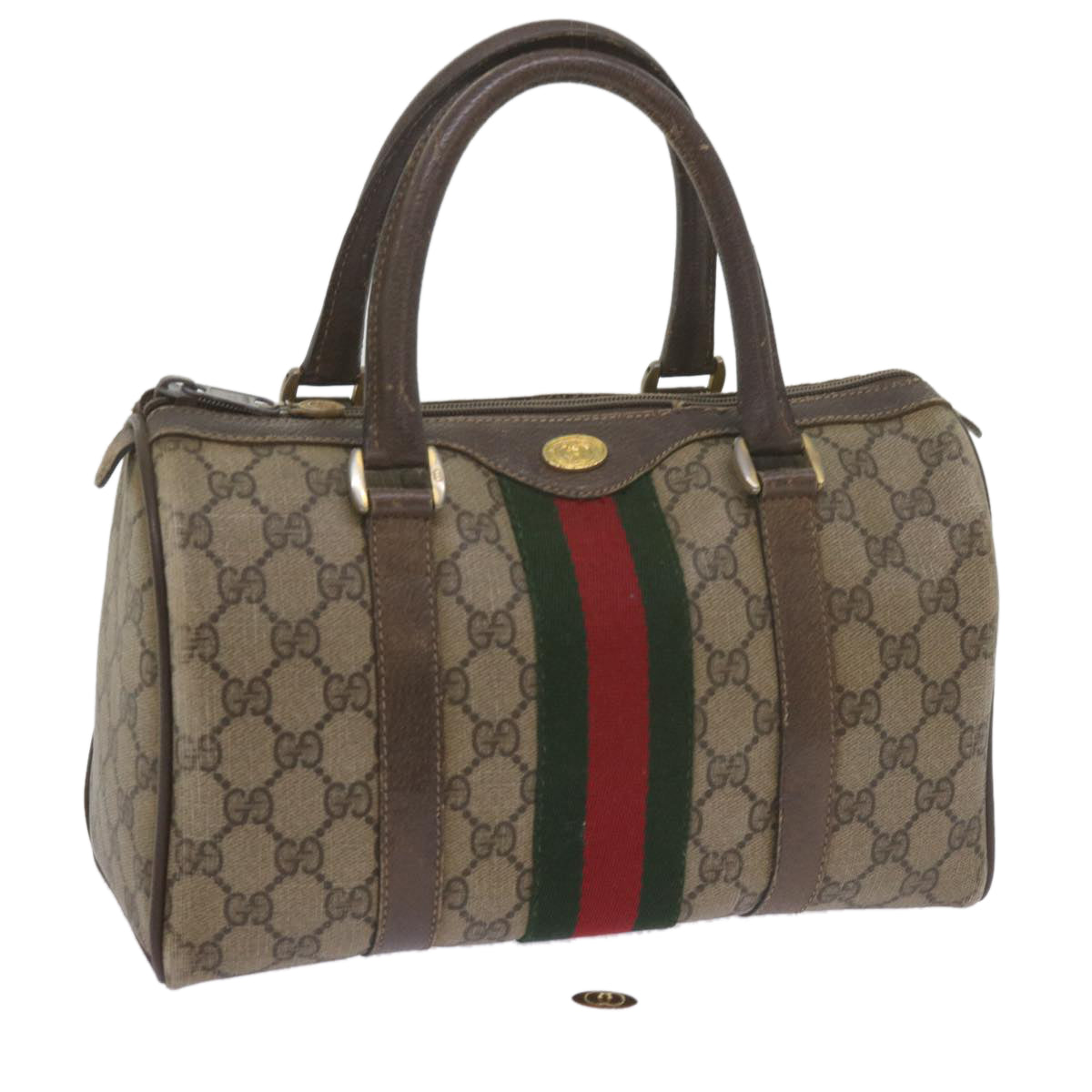 GUCCI GG Supreme Web Sherry Line Hand Bag Beige Red Green 69 02 006 Auth 60884