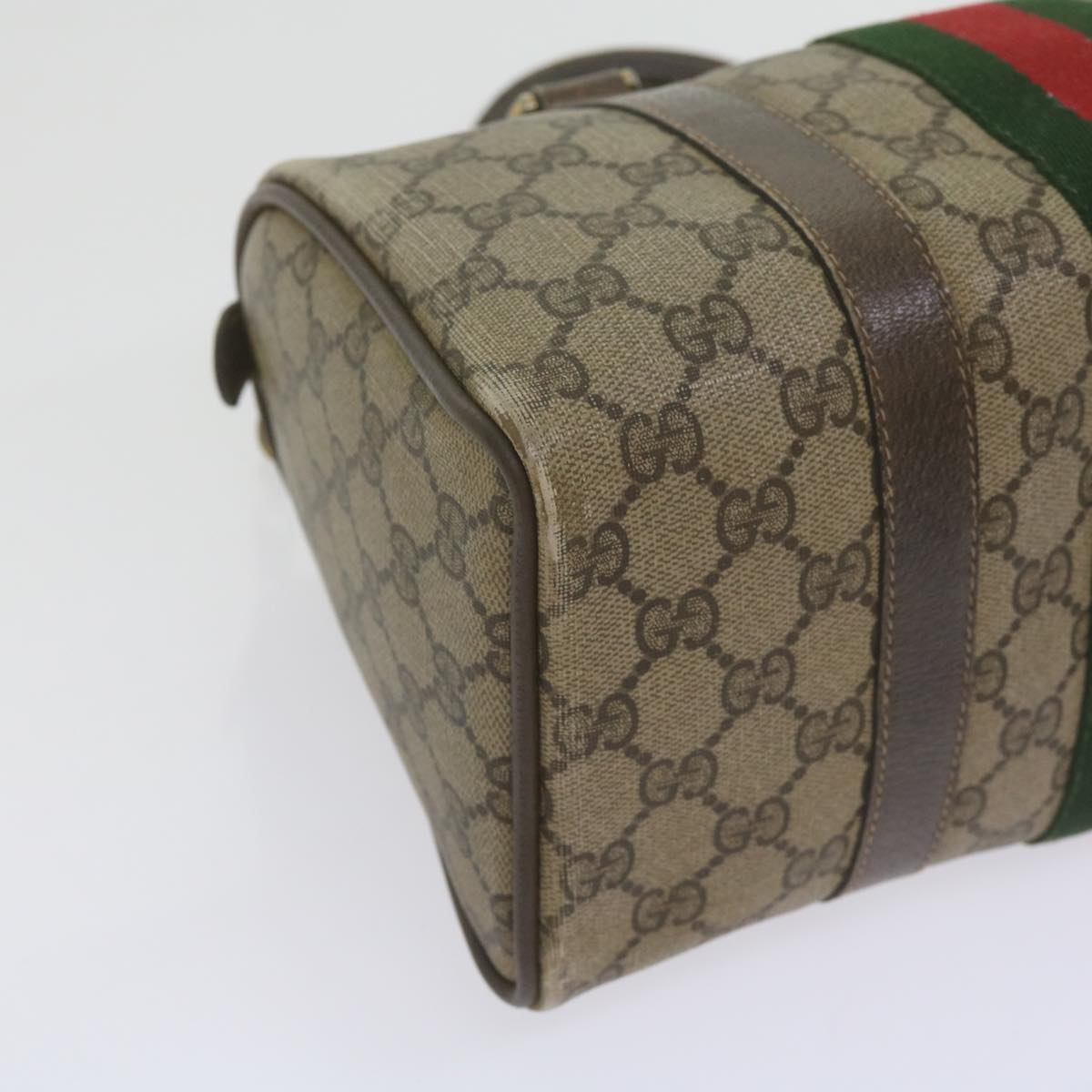 GUCCI GG Supreme Web Sherry Line Hand Bag Beige Red Green 69 02 006 Auth 60884