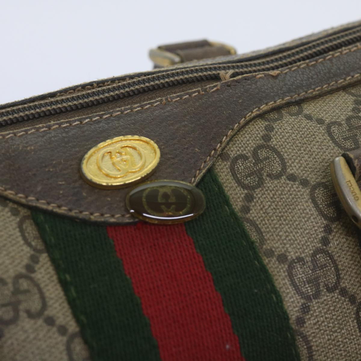 GUCCI GG Supreme Web Sherry Line Hand Bag Beige Red Green 69 02 006 Auth 60884