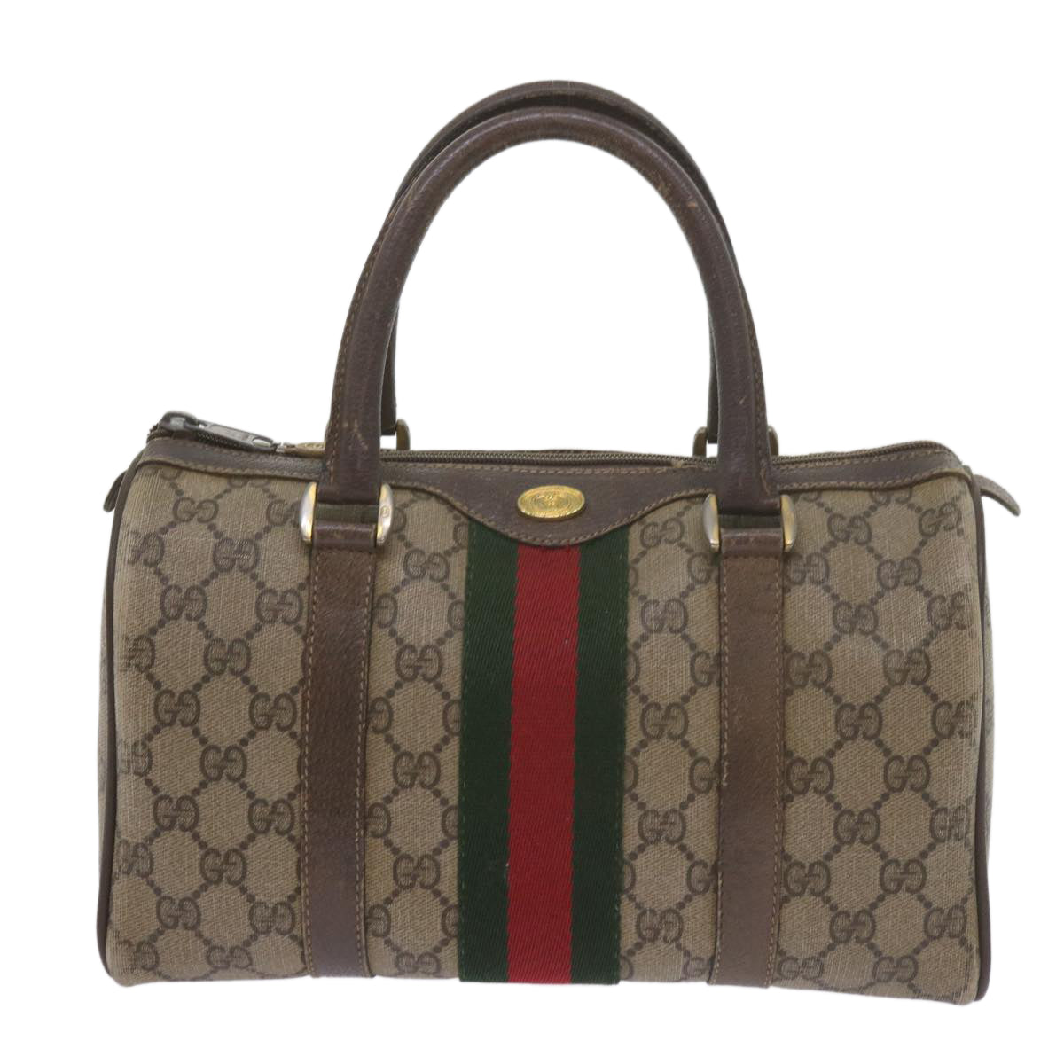 GUCCI GG Supreme Web Sherry Line Hand Bag Beige Red Green 69 02 006 Auth 60884