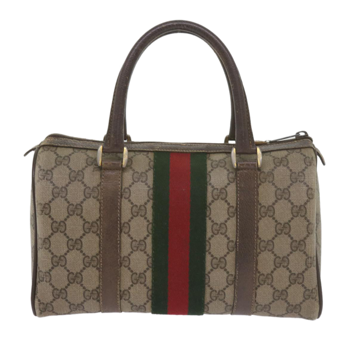 GUCCI GG Supreme Web Sherry Line Hand Bag Beige Red Green 69 02 006 Auth 60884 - 0