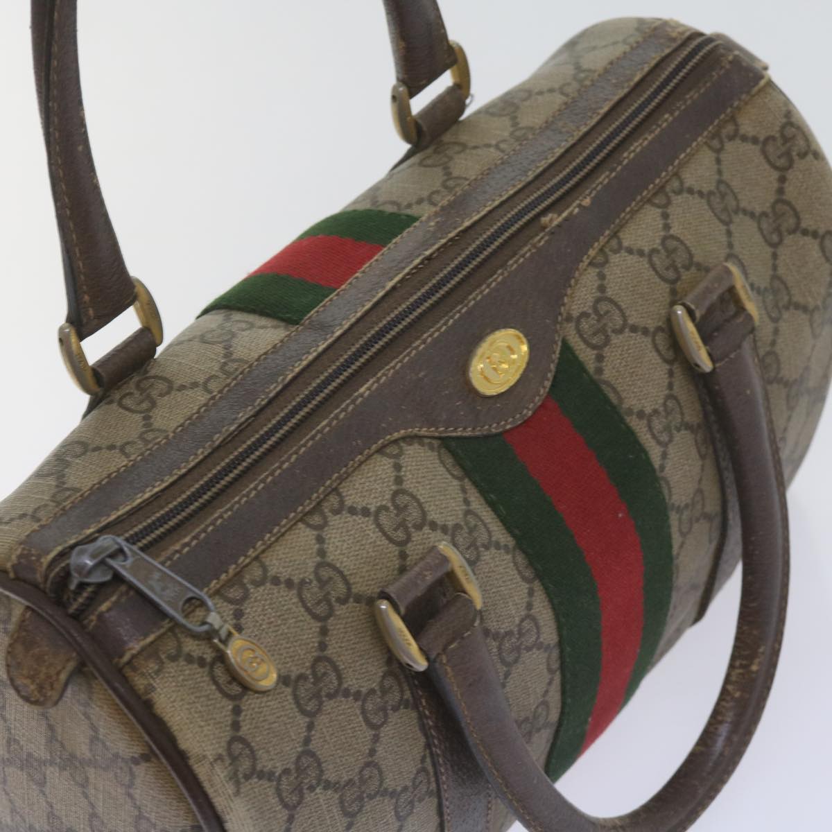 GUCCI GG Supreme Web Sherry Line Hand Bag Beige Red Green 69 02 006 Auth 60884