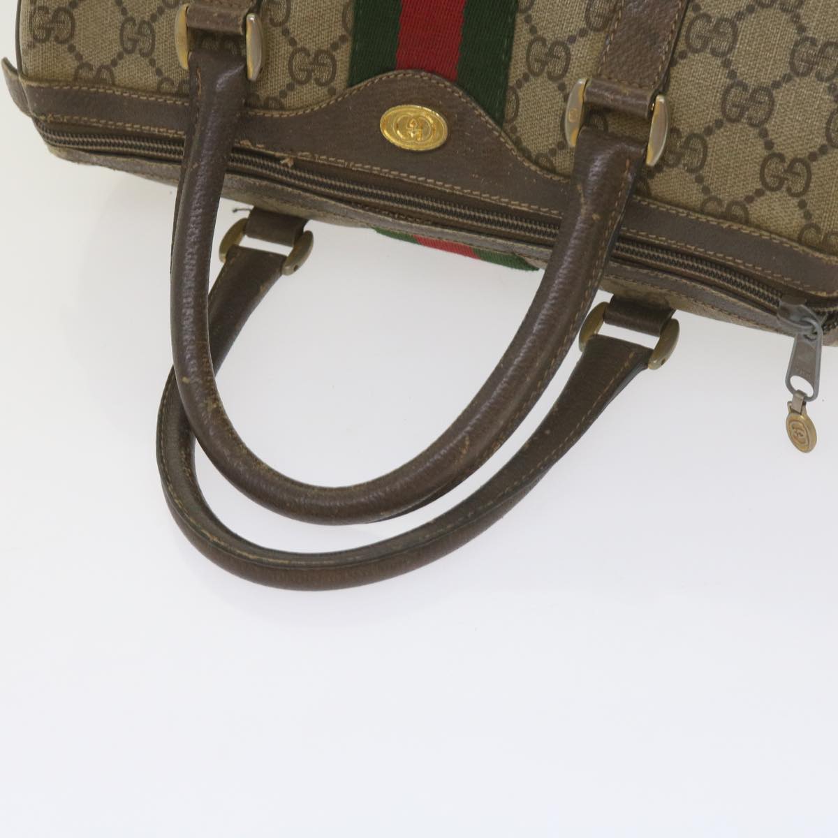 GUCCI GG Supreme Web Sherry Line Hand Bag Beige Red Green 69 02 006 Auth 60884