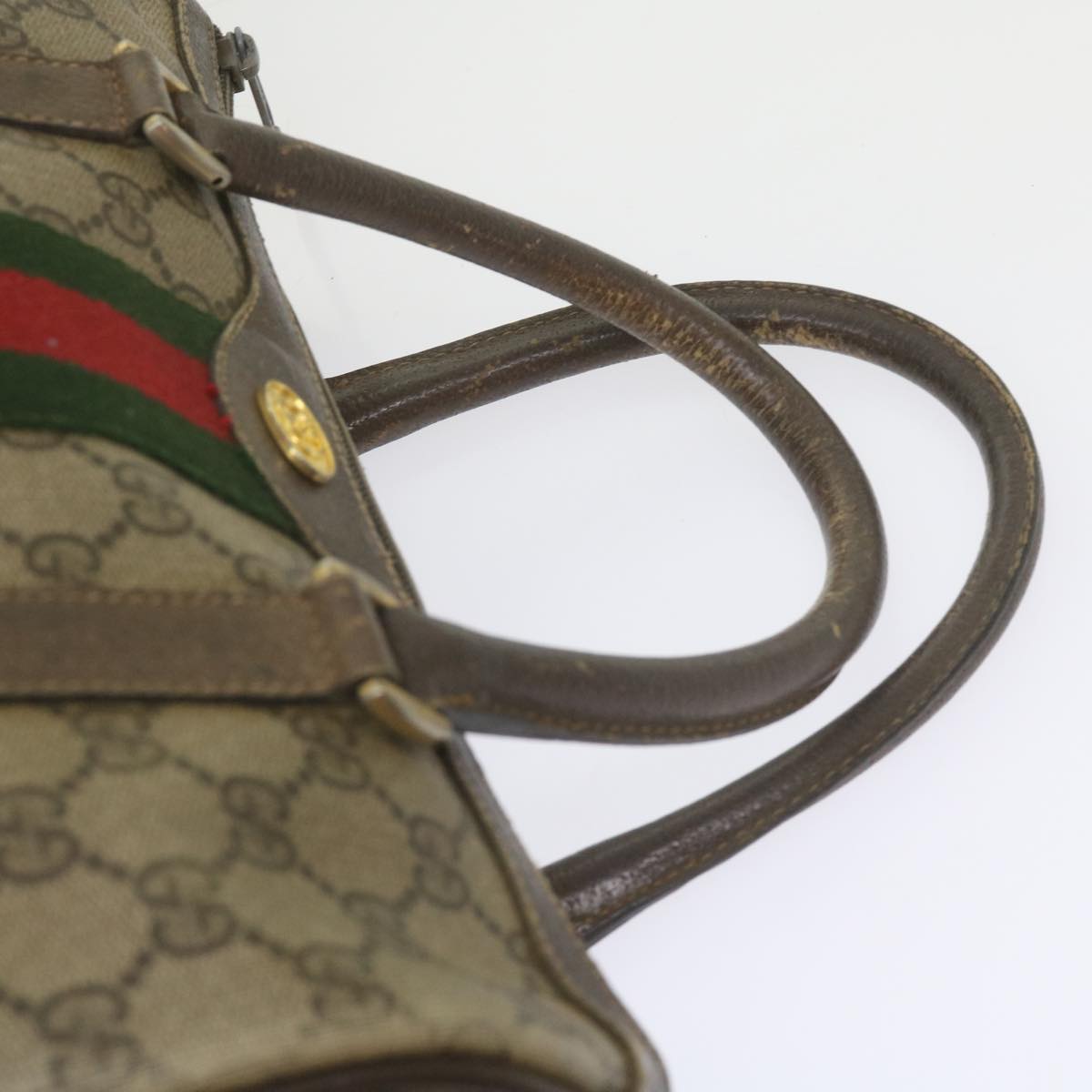 GUCCI GG Supreme Web Sherry Line Hand Bag Beige Red Green 69 02 006 Auth 60884