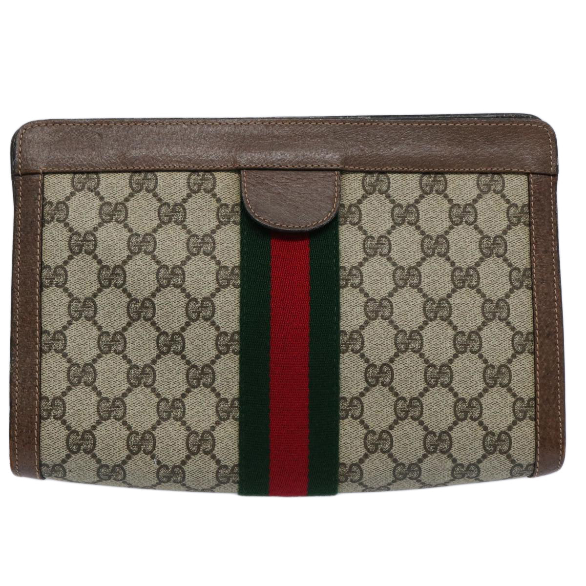 GUCCI GG Supreme Web Sherry Line Clutch Bag Beige Red Green 89 01 002 Auth 60941