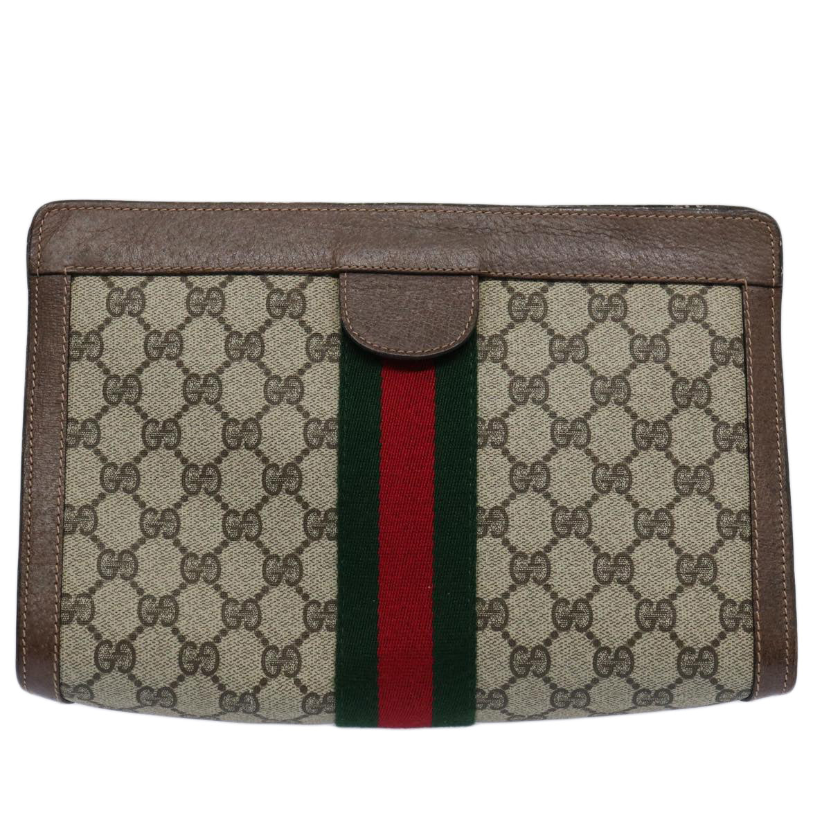 GUCCI GG Supreme Web Sherry Line Clutch Bag Beige Red Green 89 01 002 Auth 60941 - 0