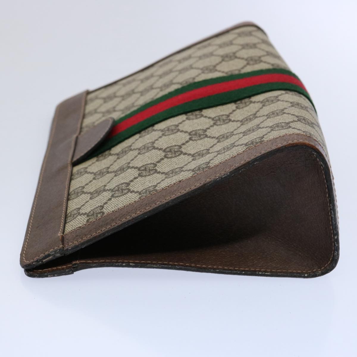 GUCCI GG Supreme Web Sherry Line Clutch Bag Beige Red Green 89 01 002 Auth 60941