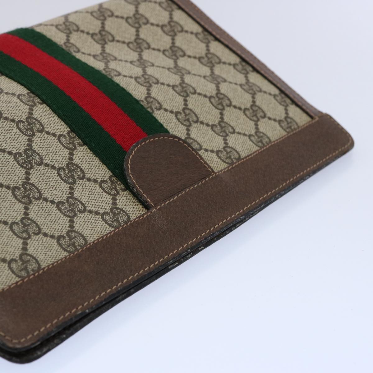 GUCCI GG Supreme Web Sherry Line Clutch Bag Beige Red Green 89 01 002 Auth 60941