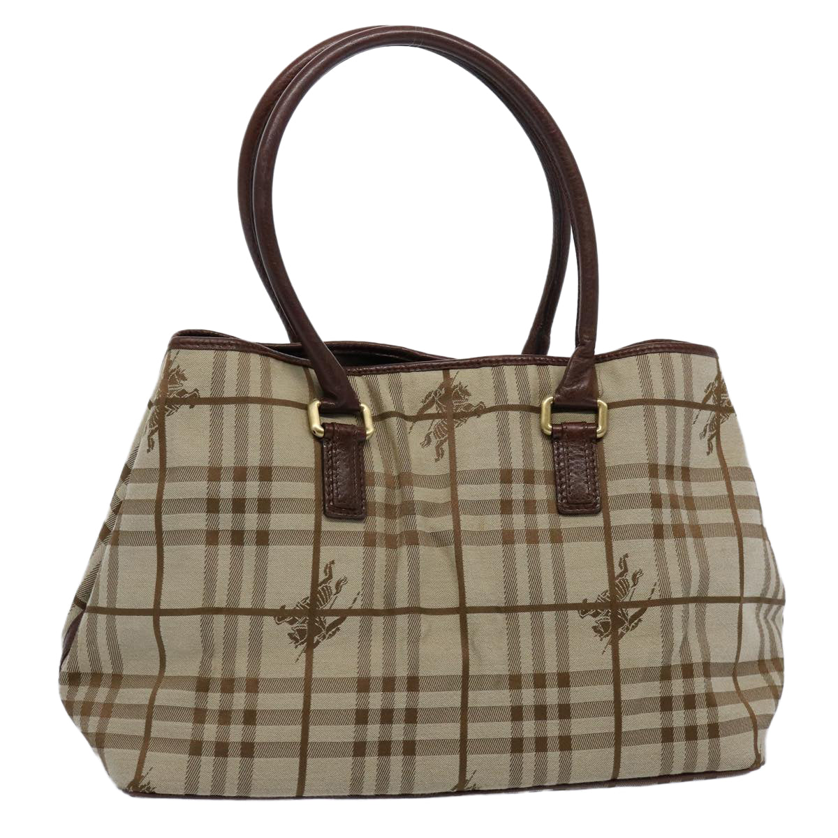 BURBERRY Nova Check Tote Bag Canvas Beige Auth 60965