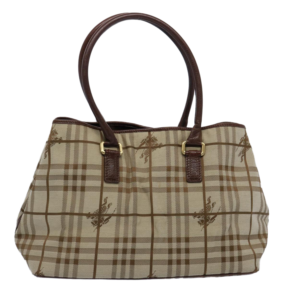 BURBERRY Nova Check Tote Bag Canvas Beige Auth 60965