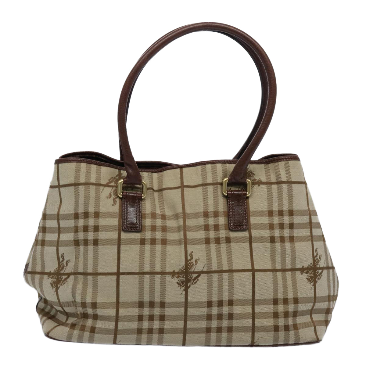 BURBERRY Nova Check Tote Bag Canvas Beige Auth 60965