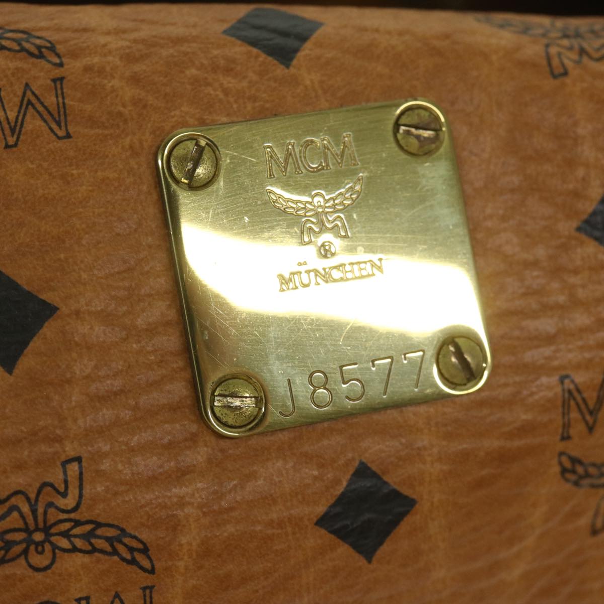 MCM Vicetos Logogram Boston Bag PVC Brown Black Auth 60974