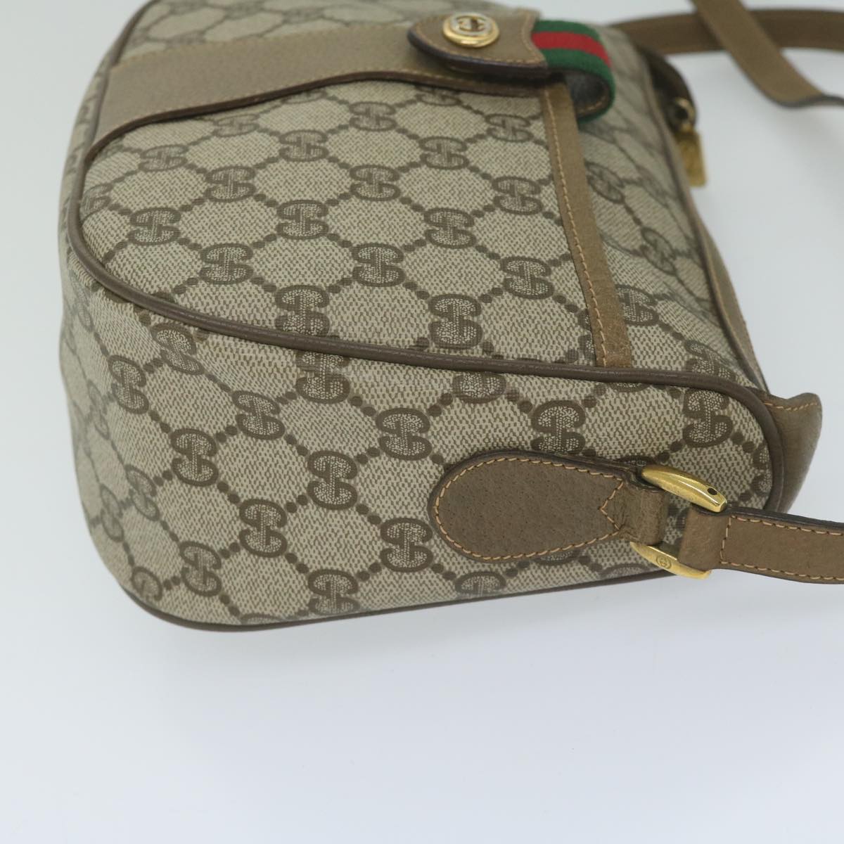 GUCCI GG Canvas Web Sherry Line Shoulder Bag PVC Beige Green Red Auth 60976