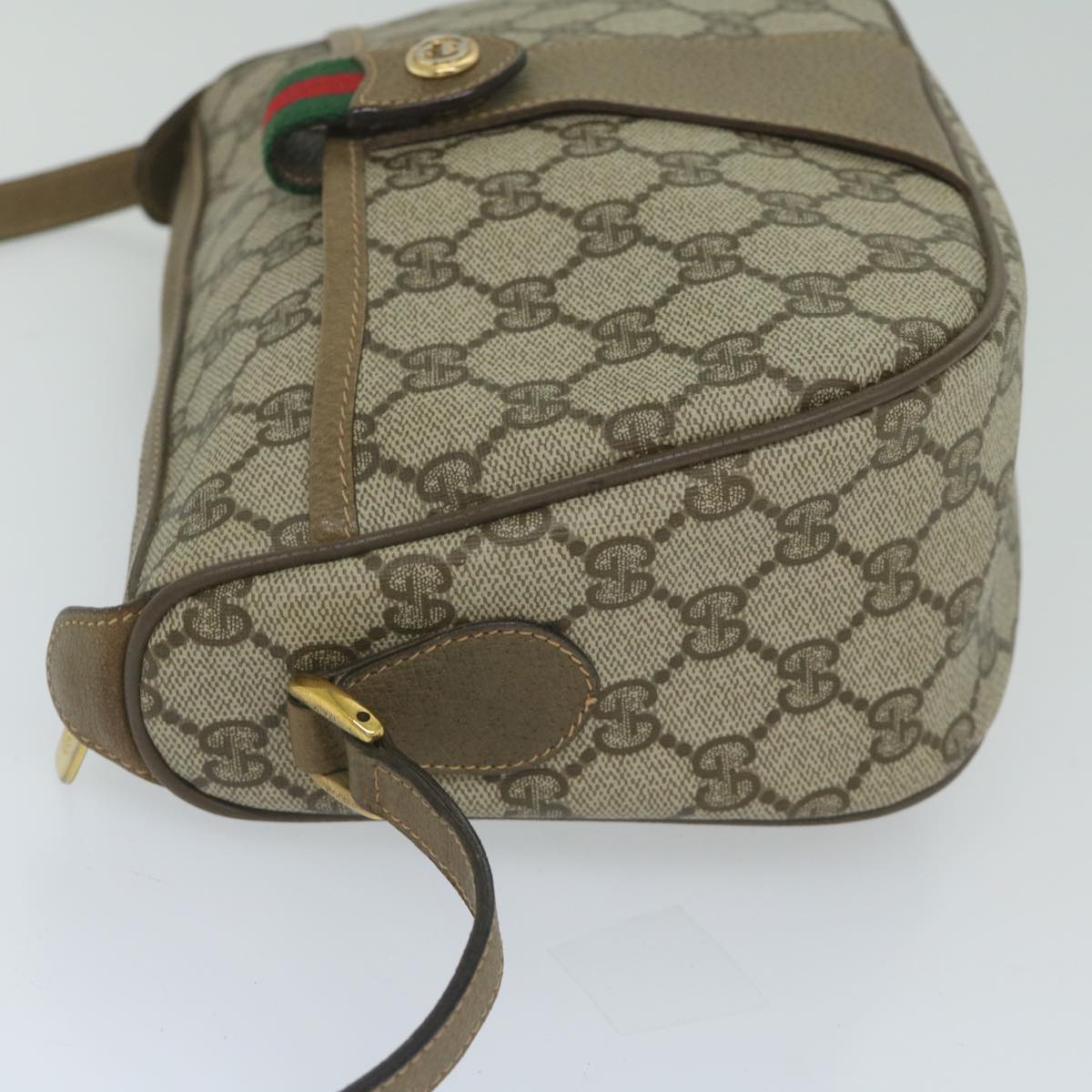 GUCCI GG Canvas Web Sherry Line Shoulder Bag PVC Beige Green Red Auth 60976