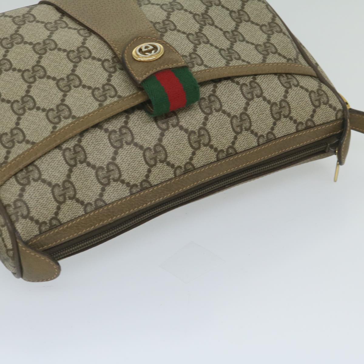 GUCCI GG Canvas Web Sherry Line Shoulder Bag PVC Beige Green Red Auth 60976