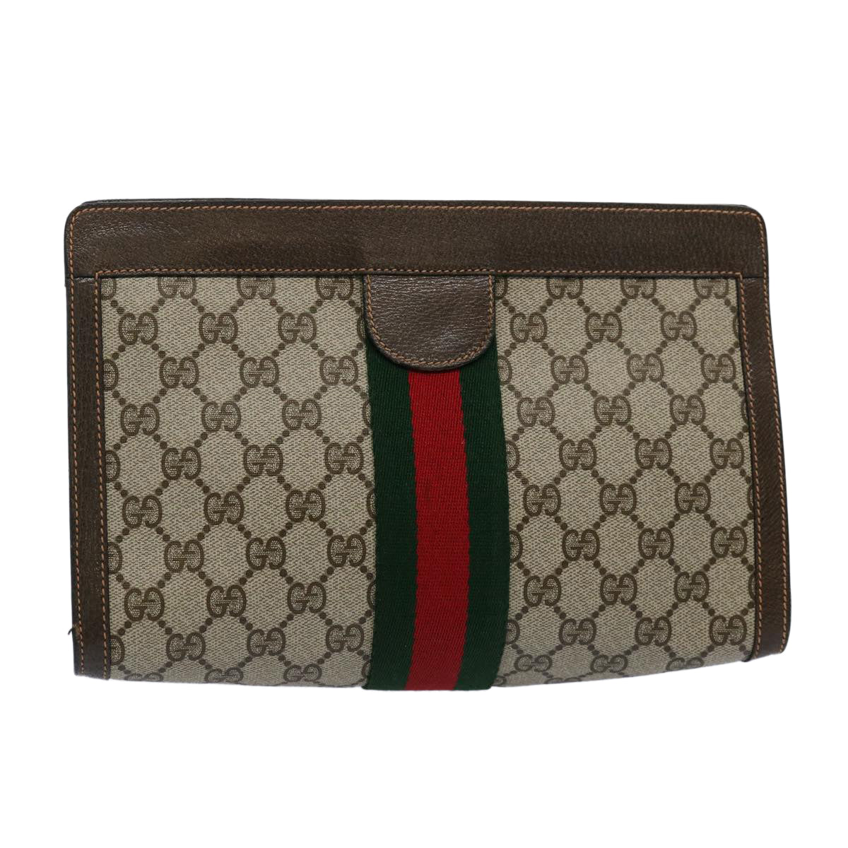 GUCCI GG Canvas Web Sherry Line Clutch Bag PVC Beige Green Red Auth 60982