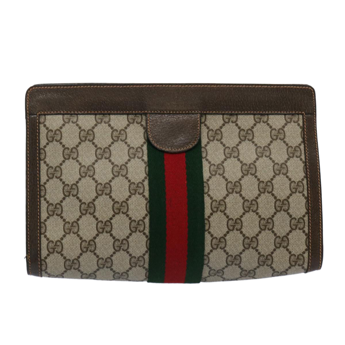 GUCCI GG Canvas Web Sherry Line Clutch Bag PVC Beige Green Red Auth 60982