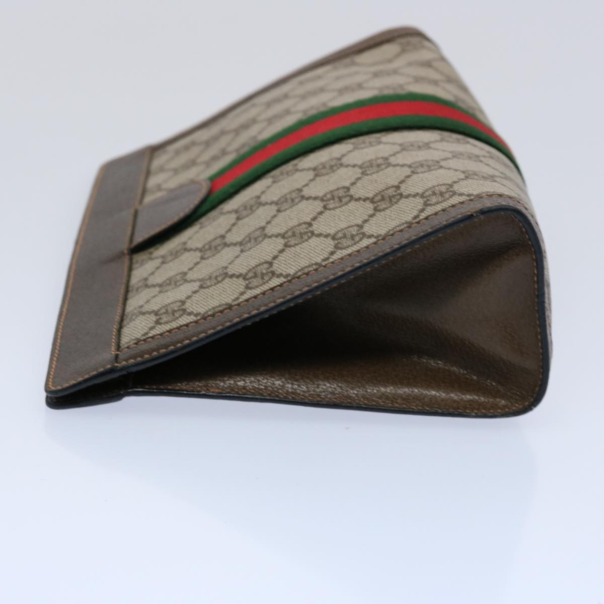 GUCCI GG Canvas Web Sherry Line Clutch Bag PVC Beige Green Red Auth 60982