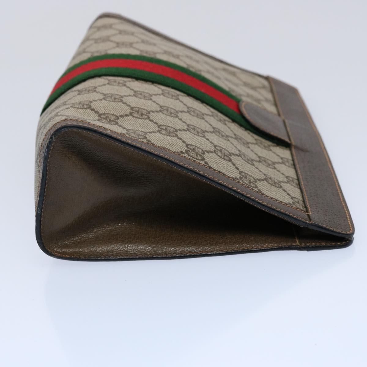 GUCCI GG Canvas Web Sherry Line Clutch Bag PVC Beige Green Red Auth 60982