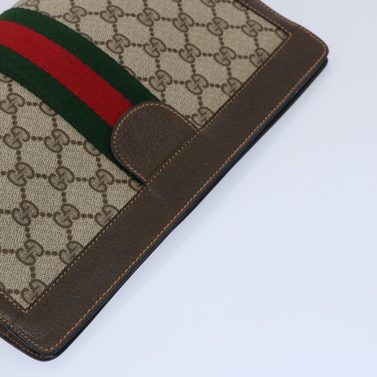 GUCCI GG Canvas Web Sherry Line Clutch Bag PVC Beige Green Red Auth 60982