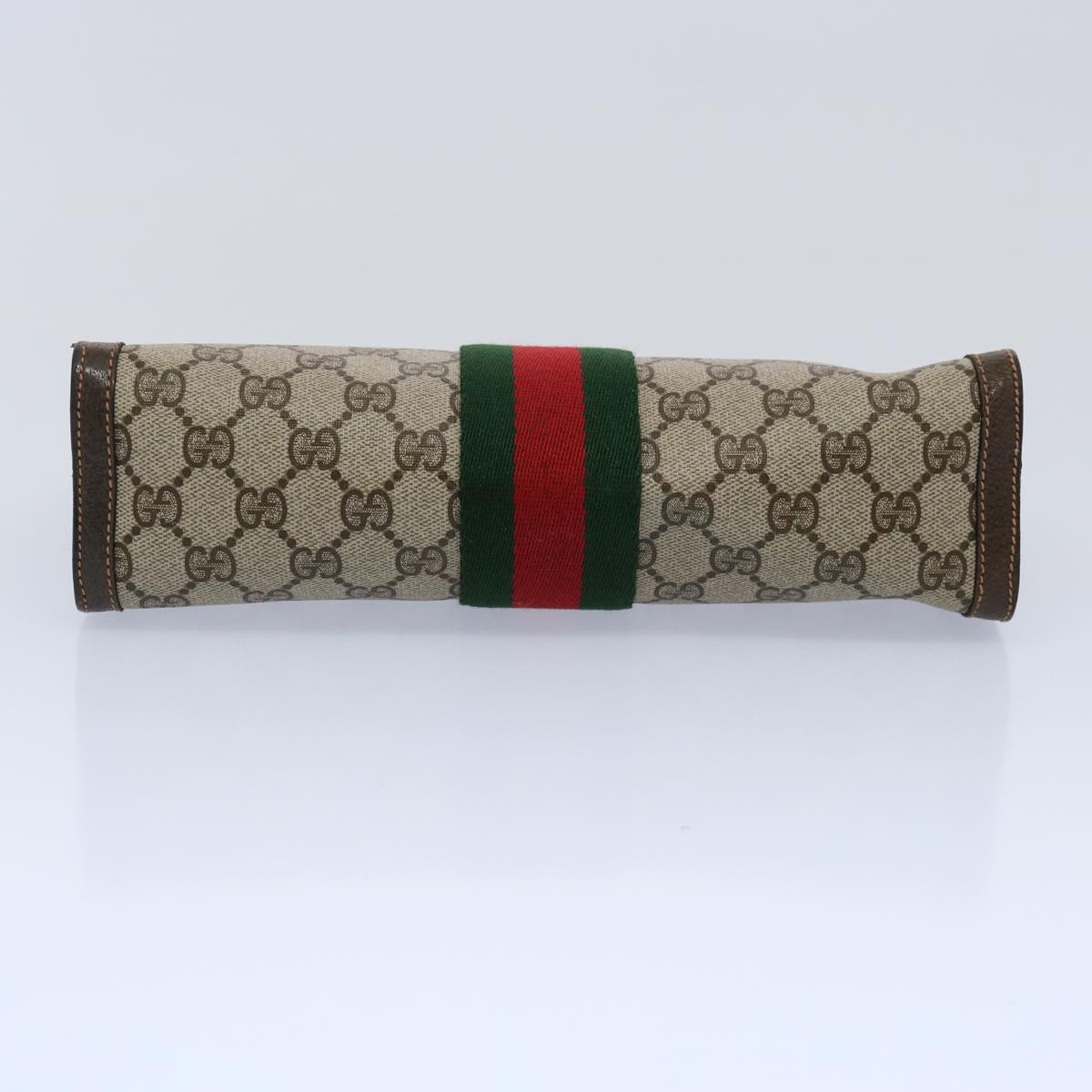 GUCCI GG Canvas Web Sherry Line Clutch Bag PVC Beige Green Red Auth 60982