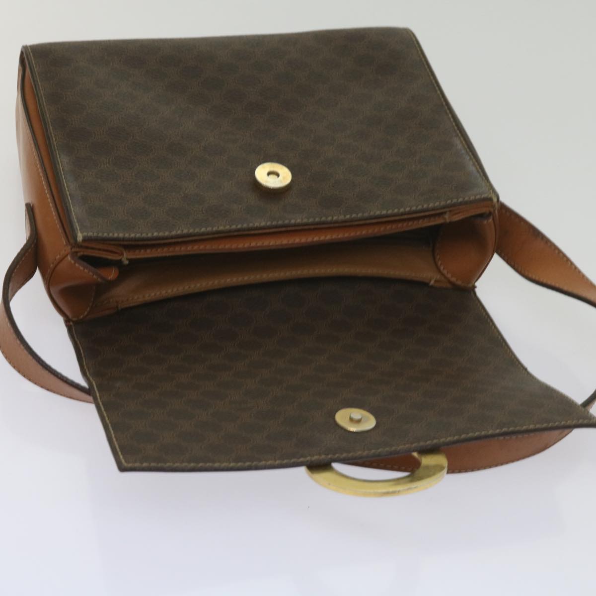 CELINE Macadam Canvas Shoulder Bag PVC Leather Brown Auth 60985
