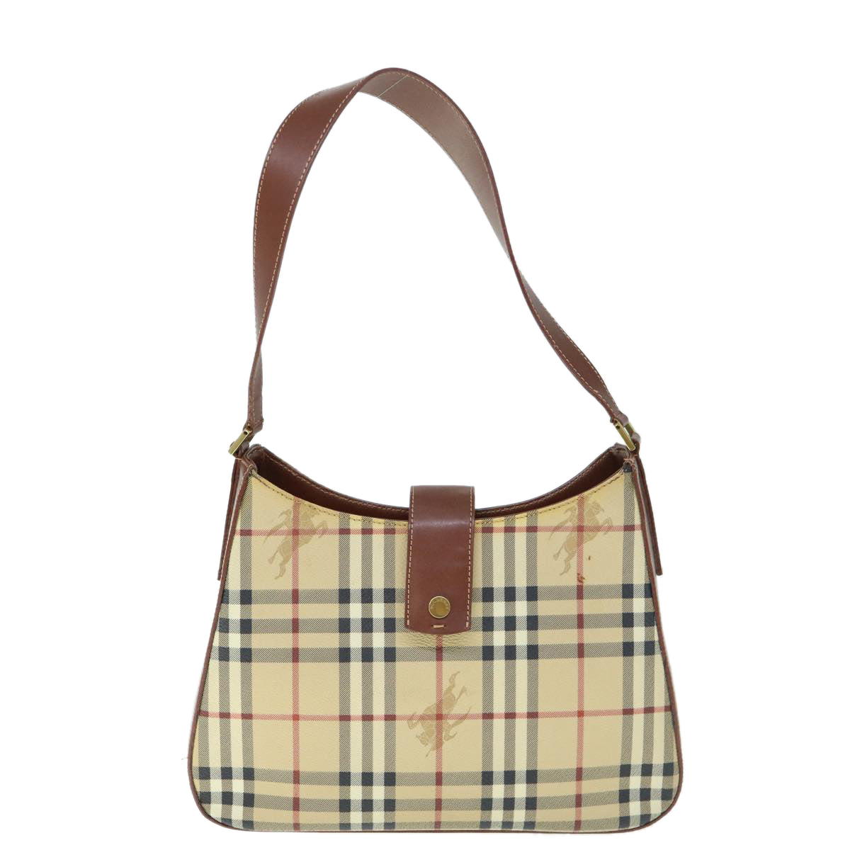 BURBERRY Nova Check Shoulder Bag PVC Leather Beige Auth 61009