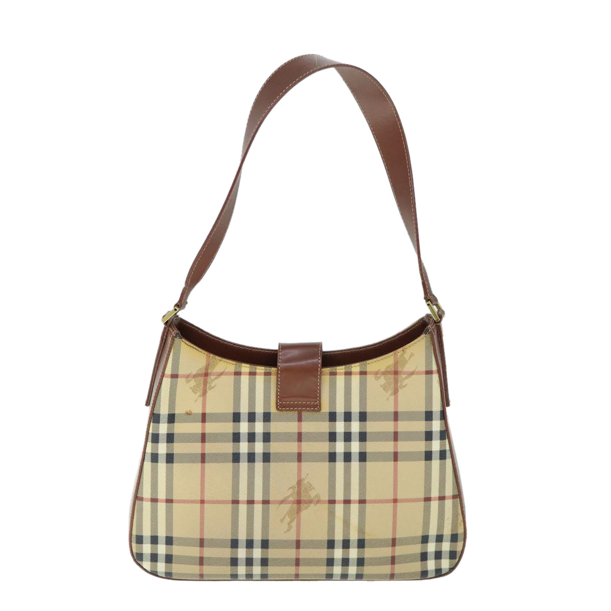 BURBERRY Nova Check Shoulder Bag PVC Leather Beige Auth 61009