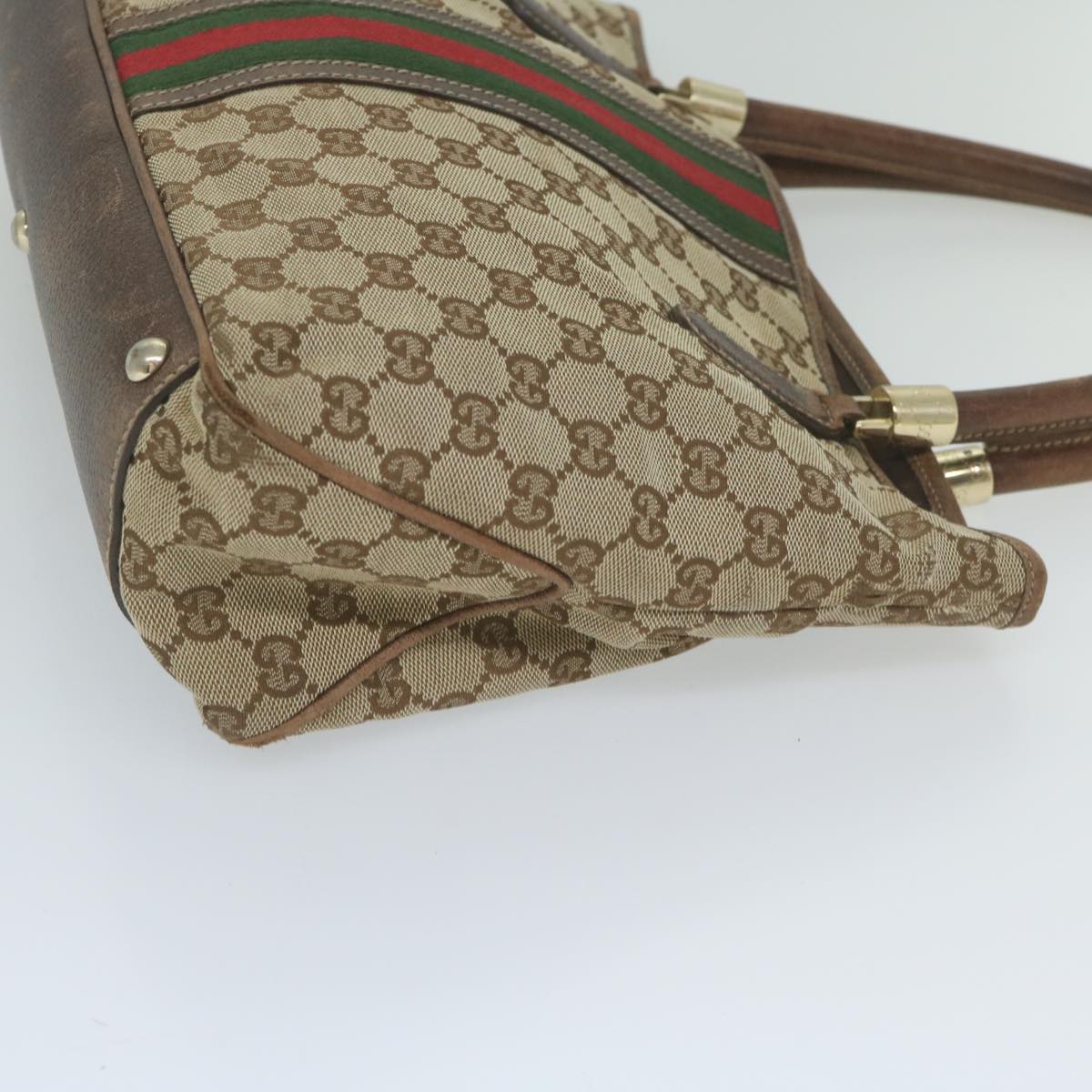 GUCCI GG Canvas Web Sherry Line Tote Bag Beige Red Green 161717 Auth 61031